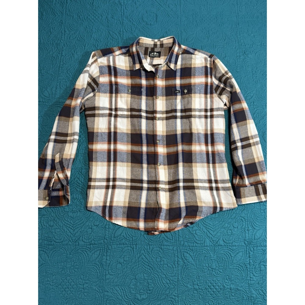 Pacific Outfitters Flannel Shirt Mens Medium Plaid Button Front Brown Blue